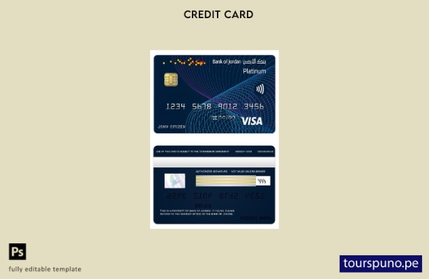listo para imprimir plantilla de tarjeta visa platino del Banco de Jordania